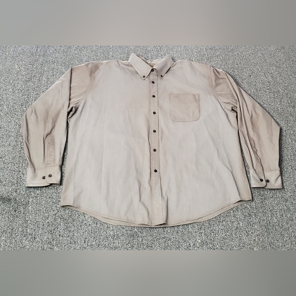 Dockers Shirt Mens XXL Beige Stonewash Long Sleeve Button Down Shirt Poly/Cotton